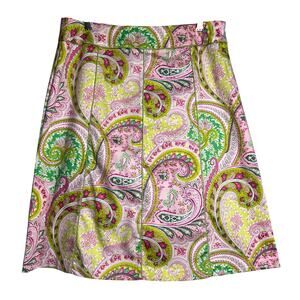 Chadwicks Size 12 Pink Lime Green Paisley Preppy A Line Skirt Knee Length